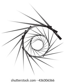 Geometric circular spiral. Abstract angular, edgy shape in rotating fashion. Editable vector.