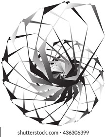 Geometric circular spiral. Abstract angular, edgy shape in rotating fashion. Editable vector.