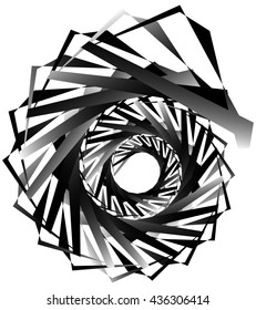 Geometric circular spiral. Abstract angular, edgy shape in rotating fashion. Editable vector.