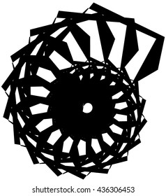 Geometric circular spiral. Abstract angular, edgy shape in rotating fashion. Editable vector.