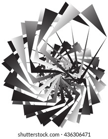 Geometric circular spiral. Abstract angular, edgy shape in rotating fashion. Editable vector.