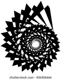 Geometric circular spiral. Abstract angular, edgy shape in rotating fashion. Editable vector.
