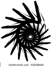 Geometric circular spiral. Abstract angular, edgy shape in rotating fashion. Editable vector.