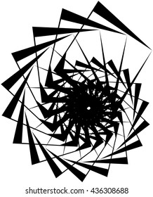 Geometric circular spiral. Abstract angular, edgy shape in rotating fashion. Editable vector.