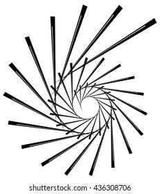 Geometric circular spiral. Abstract angular, edgy shape in rotating fashion. Editable vector.