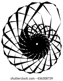 Geometric circular spiral. Abstract angular, edgy shape in rotating fashion. Editable vector.