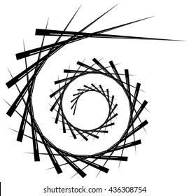 Geometric circular spiral. Abstract angular, edgy shape in rotating fashion. Editable vector.