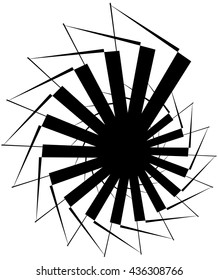 Geometric circular spiral. Abstract angular, edgy shape in rotating fashion. Editable vector.