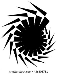Geometric circular spiral. Abstract angular, edgy shape in rotating fashion. Editable vector.