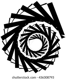 Geometric circular spiral. Abstract angular, edgy shape in rotating fashion. Editable vector.