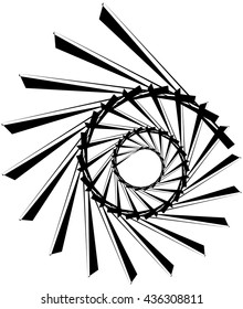 Geometric circular spiral. Abstract angular, edgy shape in rotating fashion. Editable vector.