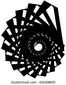 Geometric circular spiral. Abstract angular, edgy shape in rotating fashion. Editable vector.