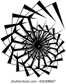 Geometric circular spiral. Abstract angular, edgy shape in rotating fashion. Editable vector.