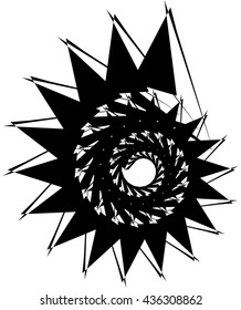Geometric circular spiral. Abstract angular, edgy shape in rotating fashion. Editable vector.