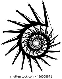 Geometric circular spiral. Abstract angular, edgy shape in rotating fashion. Editable vector.