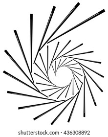 Geometric circular spiral. Abstract angular, edgy shape in rotating fashion. Editable vector.
