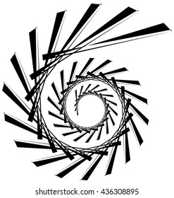 Geometric circular spiral. Abstract angular, edgy shape in rotating fashion. Editable vector.