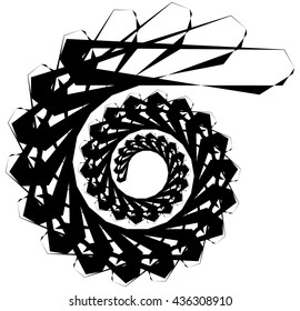 Geometric circular spiral. Abstract angular, edgy shape in rotating fashion. Editable vector.