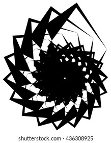 Geometric circular spiral. Abstract angular, edgy shape in rotating fashion. Editable vector.