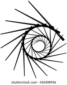Geometric circular spiral. Abstract angular, edgy shape in rotating fashion. Editable vector.