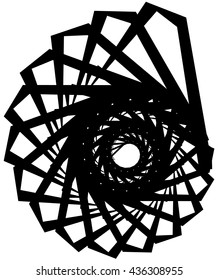 Geometric circular spiral. Abstract angular, edgy shape in rotating fashion. Editable vector.