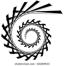 Geometric circular spiral. Abstract angular, edgy shape in rotating fashion. Editable vector.