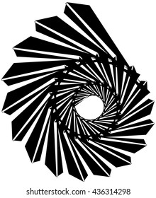 Geometric circular spiral. Abstract angular, edgy shape in rotating fashion. Editable vector.