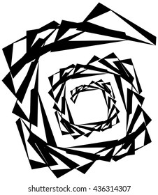 Geometric circular spiral. Abstract angular, edgy shape in rotating fashion. Editable vector.