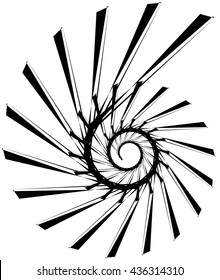 Geometric circular spiral. Abstract angular, edgy shape in rotating fashion. Editable vector.