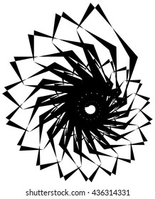 Geometric circular spiral. Abstract angular, edgy shape in rotating fashion. Editable vector.