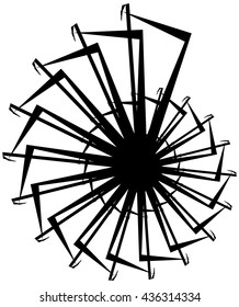 Geometric circular spiral. Abstract angular, edgy shape in rotating fashion. Editable vector.