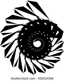 Geometric circular spiral. Abstract angular, edgy shape in rotating fashion. Editable vector.