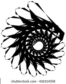 Geometric circular spiral. Abstract angular, edgy shape in rotating fashion. Editable vector.