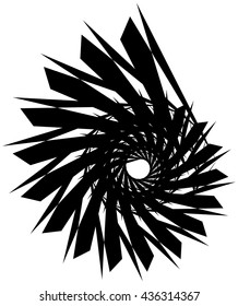 Geometric circular spiral. Abstract angular, edgy shape in rotating fashion. Editable vector.