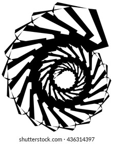 Geometric circular spiral. Abstract angular, edgy shape in rotating fashion. Editable vector.