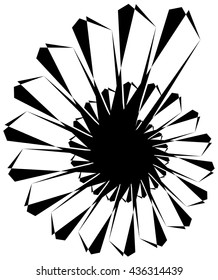 Geometric circular spiral. Abstract angular, edgy shape in rotating fashion. Editable vector.