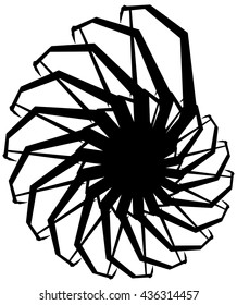 Geometric circular spiral. Abstract angular, edgy shape in rotating fashion. Editable vector.