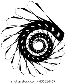 Geometric circular spiral. Abstract angular, edgy shape in rotating fashion. Editable vector.