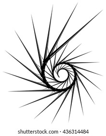 Geometric circular spiral. Abstract angular, edgy shape in rotating fashion. Editable vector.