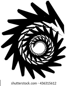 Geometric circular spiral. Abstract angular, edgy shape in rotating fashion. Editable vector.
