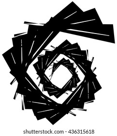 Geometric circular spiral. Abstract angular, edgy shape in rotating fashion. Editable vector.