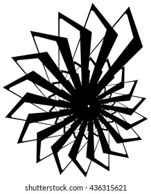 Geometric circular spiral. Abstract angular, edgy shape in rotating fashion. Editable vector.