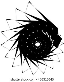 Geometric circular spiral. Abstract angular, edgy shape in rotating fashion. Editable vector.