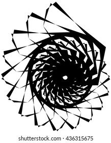 Geometric circular spiral. Abstract angular, edgy shape in rotating fashion. Editable vector.