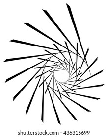 Geometric circular spiral. Abstract angular, edgy shape in rotating fashion. Editable vector.