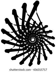 Geometric circular spiral. Abstract angular, edgy shape in rotating fashion. Editable vector.