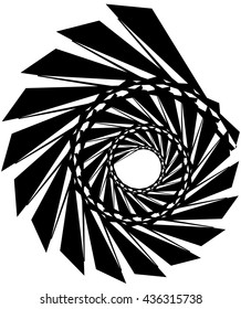 Geometric circular spiral. Abstract angular, edgy shape in rotating fashion. Editable vector.