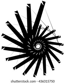 Geometric circular spiral. Abstract angular, edgy shape in rotating fashion. Editable vector.