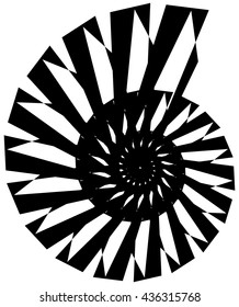 Geometric circular spiral. Abstract angular, edgy shape in rotating fashion. Editable vector.