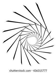 Geometric circular spiral. Abstract angular, edgy shape in rotating fashion. Editable vector.